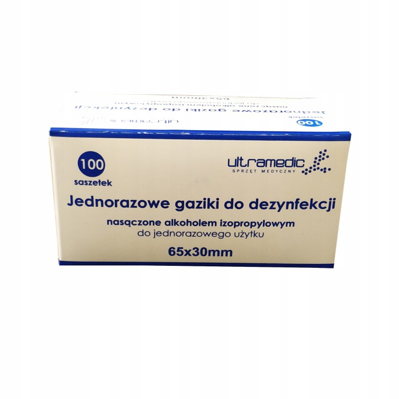 JEDNORAZOWE GAZIKI DO DEZYNFEKCJI, ALKOHOL 70%, 65X30MM, OPAK.100SZT JEDNORAZOWE GAZIKI DO DEZYNFEKCJI, ALKOHOL 70%, 65X30MM, OPAK.100SZT